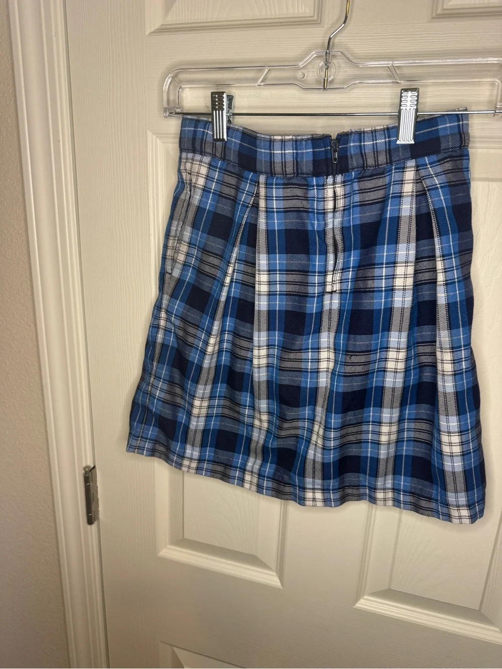 Lands' End Girls Blue Plaid Pleated Skort Size 10 Pockets School Tennis